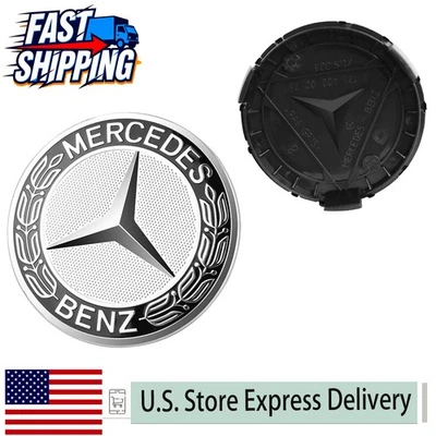 Set of 4 75MM Wheel Center Caps Hubcaps for Mercedes-Benz AMG Black Wreath NEW. - Image 1 of 4