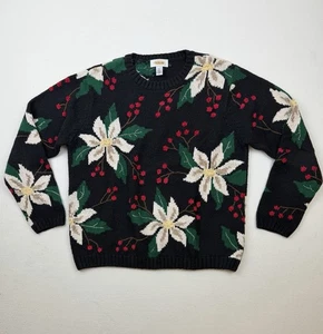 Vintage Talbots Pullover Gr. M schwarz Weihnachtsstern Urlaub Weihnachten Handstrick Style - Bild 1 von 6