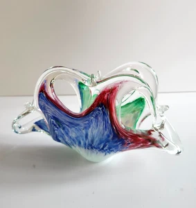 Vintage Arte Murano Red Blue Green Swirl Handblown Glass Napkin/ Letter Holder - Picture 1 of 11