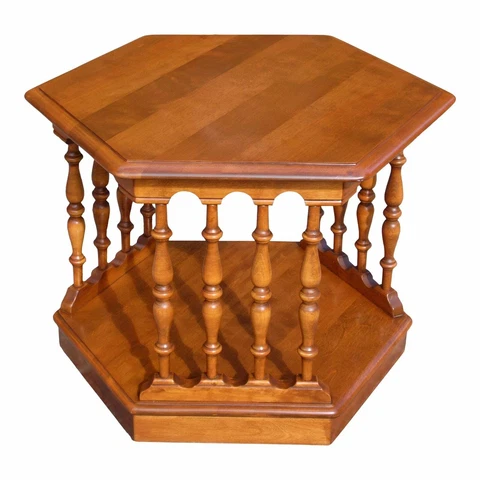 Vintage Ethan Allen American Traditional Maple Hexagon Side End Accent Table Cover