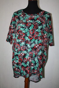 Lularoe XS Black Irma Tee Multi-Color Green Red Floral Print - Picture 1 of 6