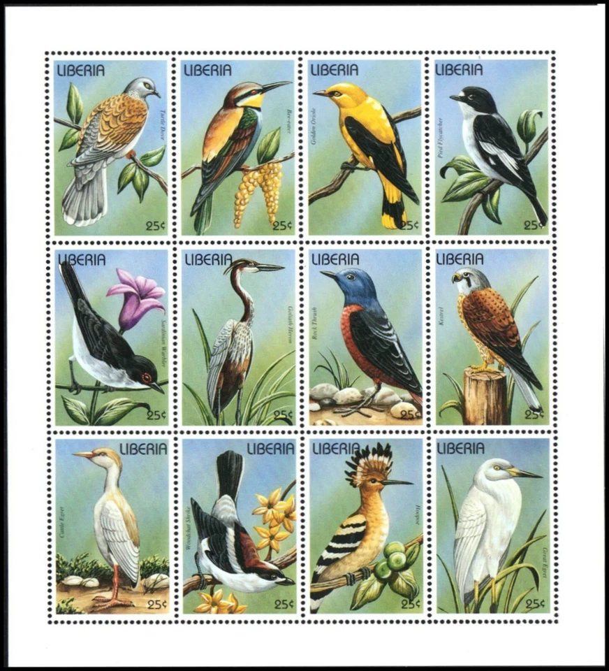 LIBERIA 1213 - Aves del Mundo "Hoja de recuerdo de los doce" (pb44575) Foto 1 de 1