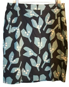 White Stuff Skirt Blue Teal Leaf Botanical Print Pockets Lined 23" Long US 10-12 - Picture 1 of 6