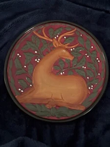 New Yankee Candle Deer Plate 7" Hand Painted Christmas Rare Ceramic Trivet - Picture 1 of 4