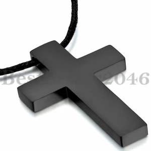 Men Women Black Stainless Steel Christian Cross Braided Cord Chain Necklace Adj - Picture 1 of 6
