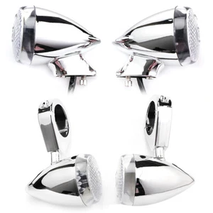 Chrome Amber Motorcycle LED Turn Signal Blinker Lights Lamp For Harley Davidson - Bild 1 von 8