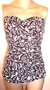 Anne Cole Signature Tankini Brown/White Strapless Padded Bandeau Ruched Size Med - Picture 1 of 7