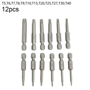 12Pcs 50mm 1/4'' Useful Hex Shank Torx Head Screw Driver Bits Magnetic Set T5 - Picture 1 of 20