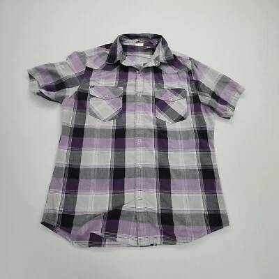 Hang Ten Shirt Adult Medium Gray Purple Button Up Short Sleeve Outdoors Mens - Image 1 of 4