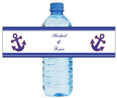 100 etiquetas de botella de agua Ancla azul marino con coral boda aniversario compromiso fiesta Foto 1 de 4