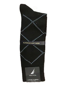 1 Pair Nautica Men's Black Dress Socks w/Blue Pattern Shoe Size 8-12 (1 Pair) - Picture 1 of 3
