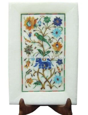 Bandeja de Mármol 9"x6" Multi Incrustación Floral Malaquita Loro Lapislázuli Elefante Decoración H1149 Foto 1 de 4