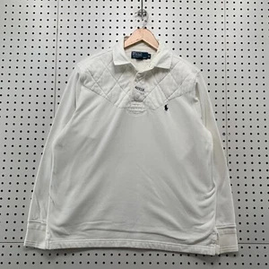 Polo Ralph Lauren Rugby Shirt Mens Medium White Elbow Pad Preppy Pullover 23x26 - Picture 1 of 22