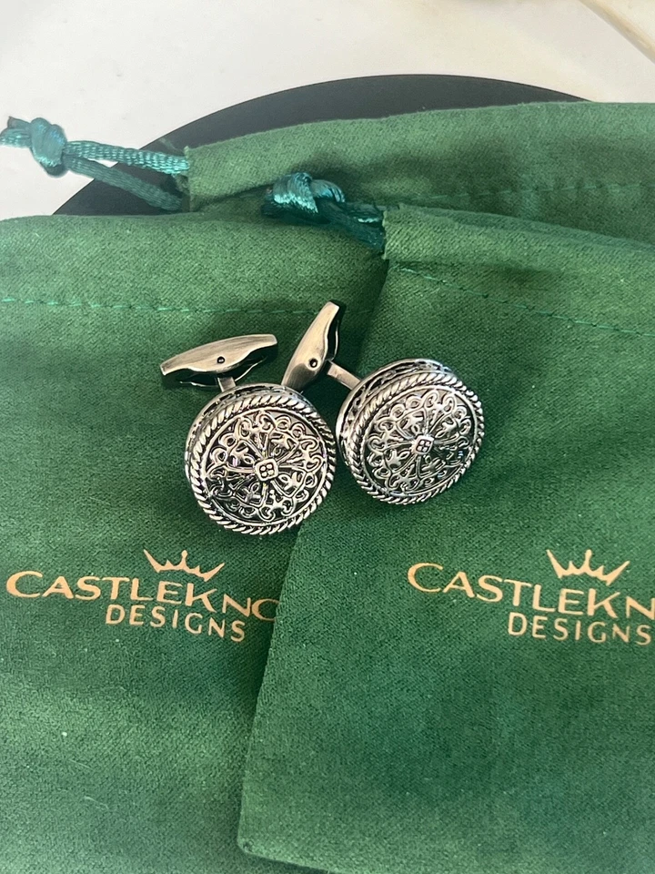 Große Silber Vintage Manschettenknöpfe Herren Silber Caesar Manschettenknöpfe Minimalistisch Anzug - Bild 1 von 4