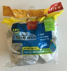 Hanes Boys No Show Socks Size Small 4.5 - 8.5 White Soft odor free 12 Pairs - Picture 1 of 6