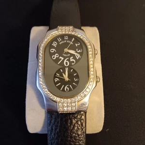 Philip Stein Men's Signature Diamond Large Dual Time Zone Quartz Teslar Watch - Picture 1 of 12