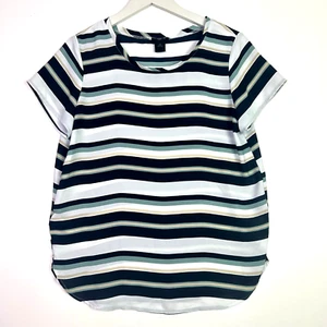 Ann Taylor gestreifte Kurzarm Bluse mehrfarbig mint weiß medium petite MP - Bild 1 von 4