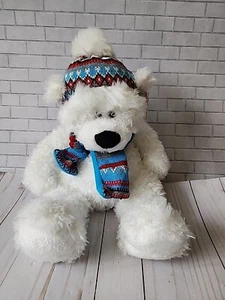 Ganz Plush Teddy Bear White With Hat And Scarf Winter Stuffed Animal Kids Toy - Picture 1 of 8