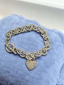 Heart Toggle Clasp Bracelet Gunmetal Rhinestone 90s Statement Jewelry - Picture 1 of 4