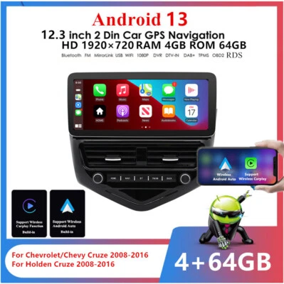 For Chevy Holden Cruze 2008-2016 12.3'' Android 13 4GB＋64GB Stereo Radio GPS Nav - Image 1 of 4