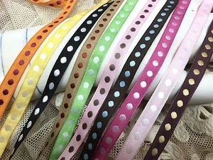 grosgrain embroidered polka dots 3/8" ribbon trim reversible 1yd made in France - Picture 1 of 11