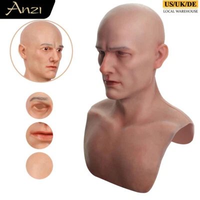 Anzi Realistic Silicone Face Mask Bell Youth Man Head Mask for Halloween Cosplay - Bild 1 von 4