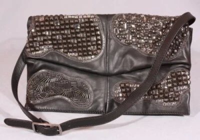 VALENTINO BLACK LEATHER STUDED & BEADED CONVERTABLE CLUTCH BAG - Image 1 of 4