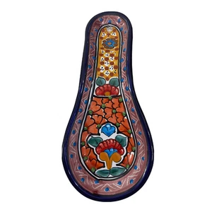 Vintage Talavera Löffelablage mexikanisch signiert Del Carmen bunte Kunstkeramik Blumen - Bild 1 von 12