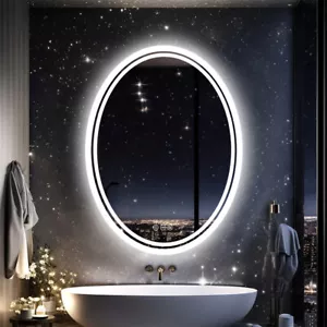 Large Oval LED Bathroom Vanity Mirror with 3 Color lights Dimmable Memory Smart - Picture 1 of 18