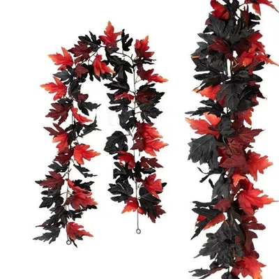 Hoja de arce artificial de Halloween realista para decorar hogar/pared negro y rojo Foto 1 de 4