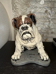 Vintage Bulldogge Wachskerze Figur braun weiß nie beleuchtet sitzender Hund Kerzenmann - Bild 1 von 6