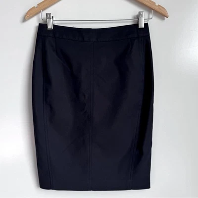 AKRIS PUNTO Navy Pencil Skirt Size 2 Officecore Work Business Cotton Stitching - Image 1 of 4