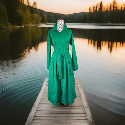 NEW Sunny Girl women's size 10 green long shirt dress pockets 100% cotton  Foto 1 de 4