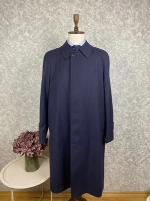 Aquascutum Blue Showerproof Worsted Wool Long Mens Mac Coat Overcoat 44, EU 54 - Image 1 of 4