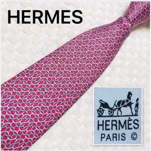 HERMES tie H pattern metal fittings all-over pattern 100% silk made in France - Picture 1 of 9