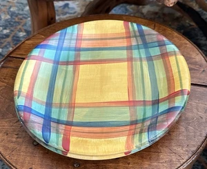 2 Vietri Madras 10 1/2” Multicolor Plaid Dinner Plates Made in Italy SEE DETAILS - Picture 1 of 8