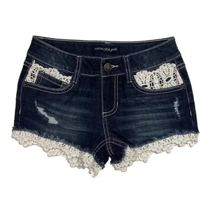 Imperial Star Teen Girls Dark Wash Cotton Denim Crochet Lace Shorts Kids Size 10 - Picture 1 of 2