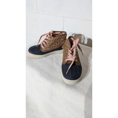Botas de lluvia OshKosh Bgosh para niñas pequeñas con cordones de pato marrón y azul talla 11 Foto 1 de 4