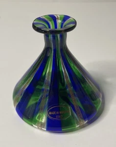 Bottiglia profumo vintage vetro di Murano strisce blu verdi e oro Italia NO TAPPO - Foto 1 di 11