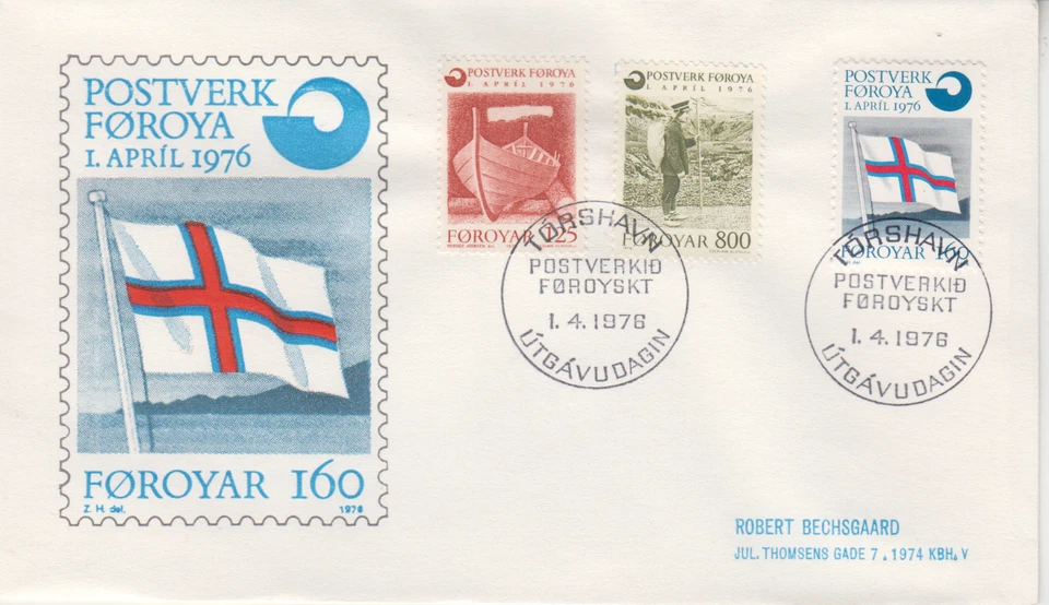 FAROE ISLANDS : 1976  FDC/ COVER - SCOTT # 21/23   CPLT . SET / FLAGS - Image 1 of 1