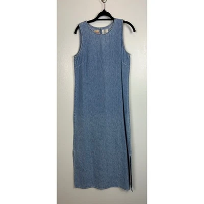 Vintage 90s Studio Ease Denim Maxi Dress Size 6 Sleeveless Jumper Cottagecore - Image 1 of 4