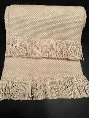 Pottery Barn Handwoven Basketweave Cotton Fringe Table Runner  108” - Image 1 of 3