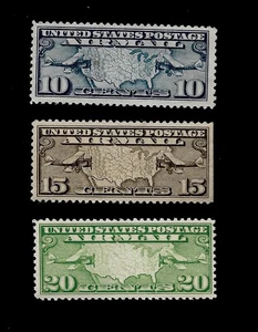 US Air Mail Sc# C 7,8, & 9 Map and Mail 3 Planes Mint H - Centered - Picture 1 of 1