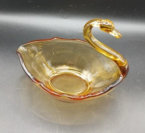 Vintage MCM Amber Glass Swan Candy Trinket Dish - Picture 1 of 2
