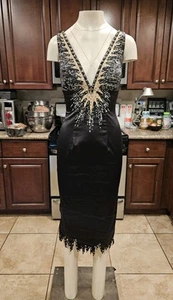 💥SPLENDIDO ABITO DA COCKTAIL MANDALAY Y2K da sera impreziosito da perline NERO #BV taglia 6 - Foto 1 di 15