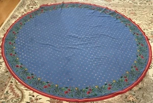 Williams-Sonoma Blue Tablecloth Bees Flowers Red Border Provence 70” dia. India - Picture 1 of 6