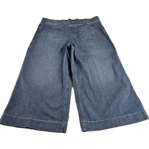 Spanx EveryWear Cropped Wide Leg Capri Women L Blue Pull On Stretch High Rise - Picture 1 of 13