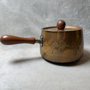 Vintage Tapered Copper Fondue Sauce Pot W/Wood Handles & Lid - Picture 1 of 9