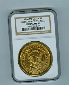 NGC MS 66 MONTANA  1964 Centennial Octagonal Slug MedaL SCD  GILT/ PLATED  # 049 - Picture 1 of 2
