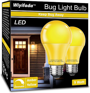 LED Bug Light Bulbs Outdoor 2 Pack Dimmable 9W Amber Yellow Replace Up To 100W